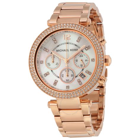 used rose gold michael kors watch|Michael Kors parker chronograph watch.